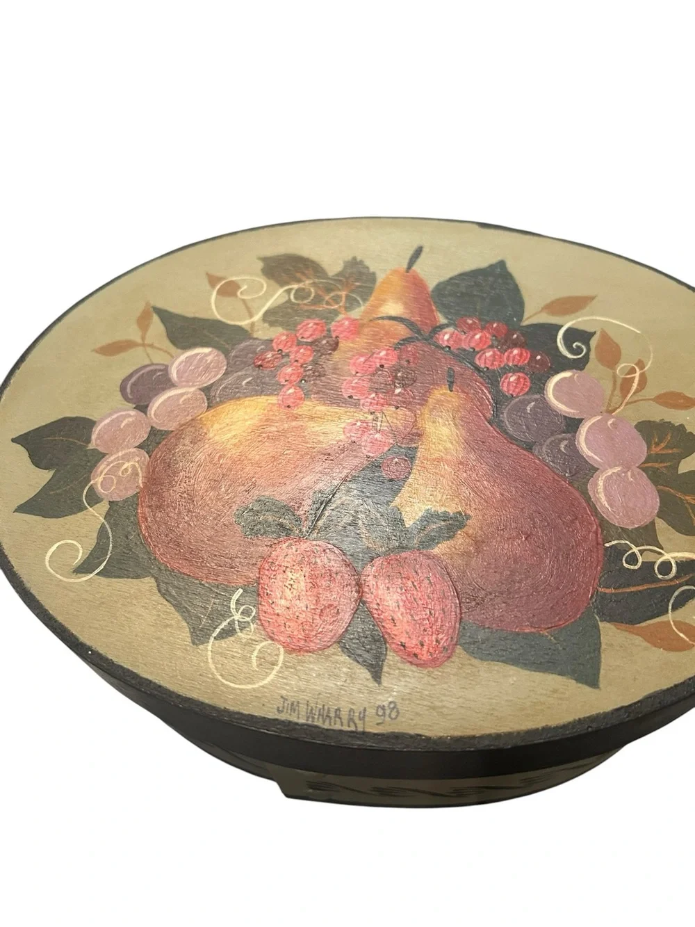 Vintage FOLK ART  signed, dated - HANDPAINTED CHEESE BOX